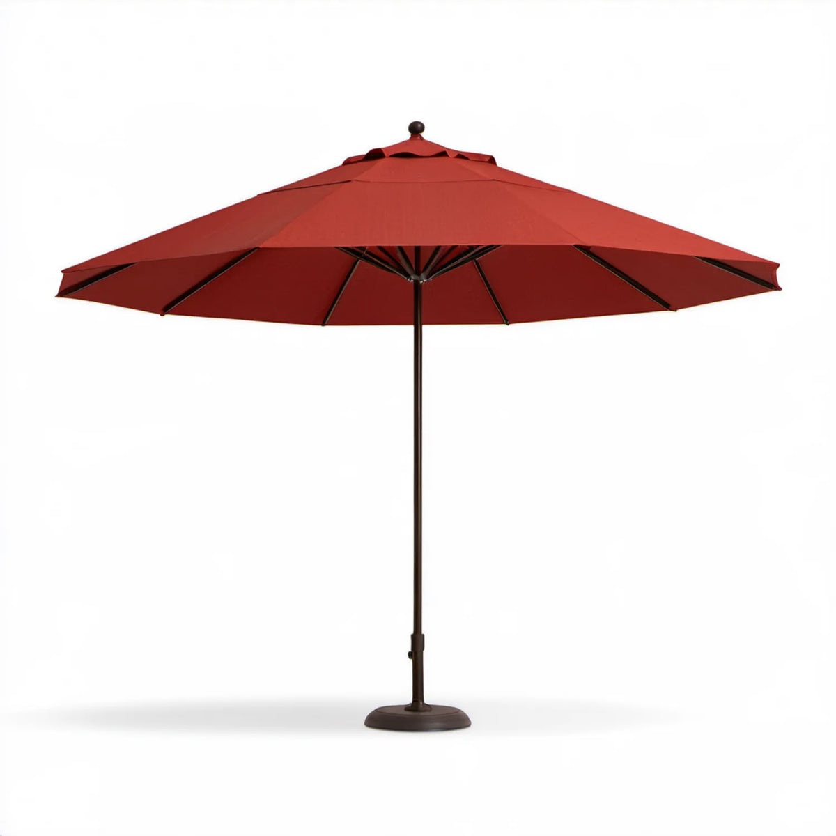 Bordowy okrągły parasol ogrodowy 300 cm z podwójnym daszkiem, stalowym stelażem i podstawą
