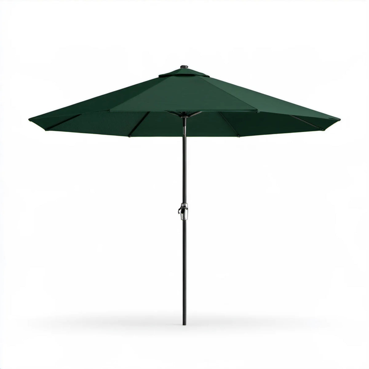 Ciemnozielony parasol ogrodowy ośmiokątny 300 cm, wysokość 245 cm, stalowy maszt czarny