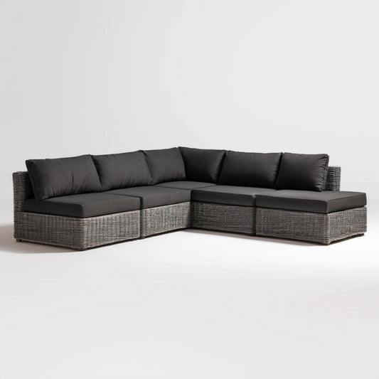 Modułowa narożna sofa ogrodowa 5-osobowa w kształcie L z technorattanu PE, szaro-antracytowa, 250 × 200 × 63 cm