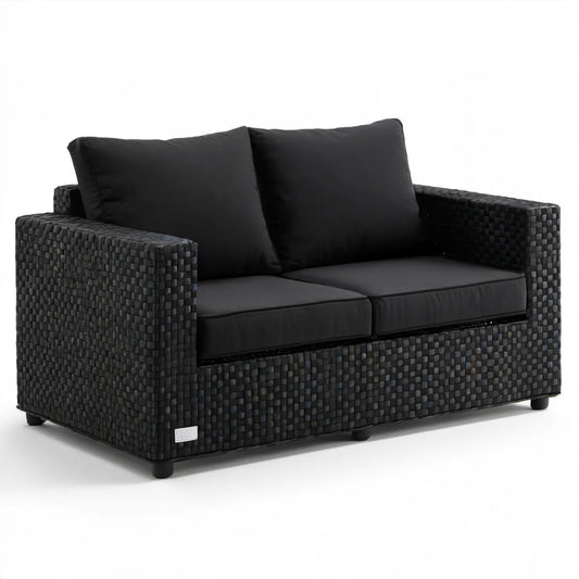 Dwuosobowa sofa ogrodowa z technorattanu PE, czarna, 124 x 70 x 76 cm